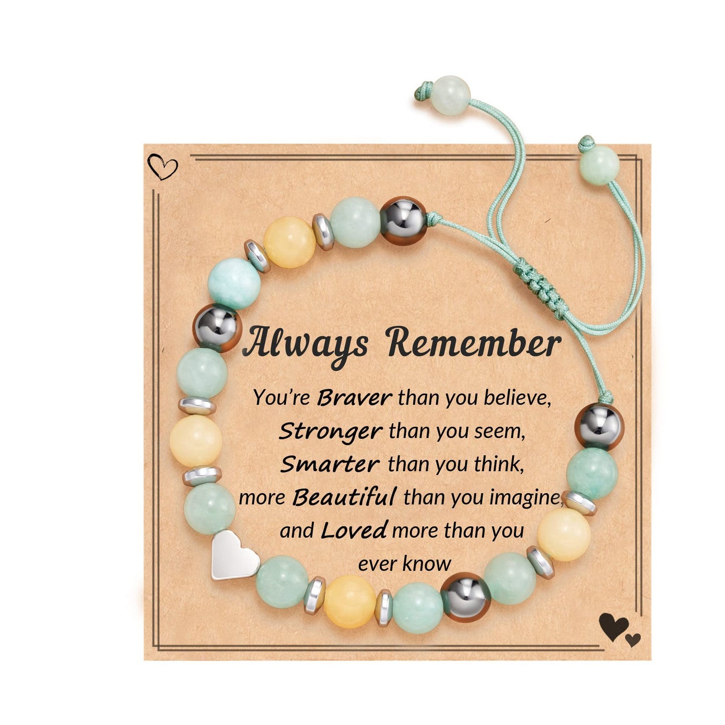Handmade Geometric Heart Zebra Print Natural Stone Beaded Bracelet Unisex Fashion Jewelry