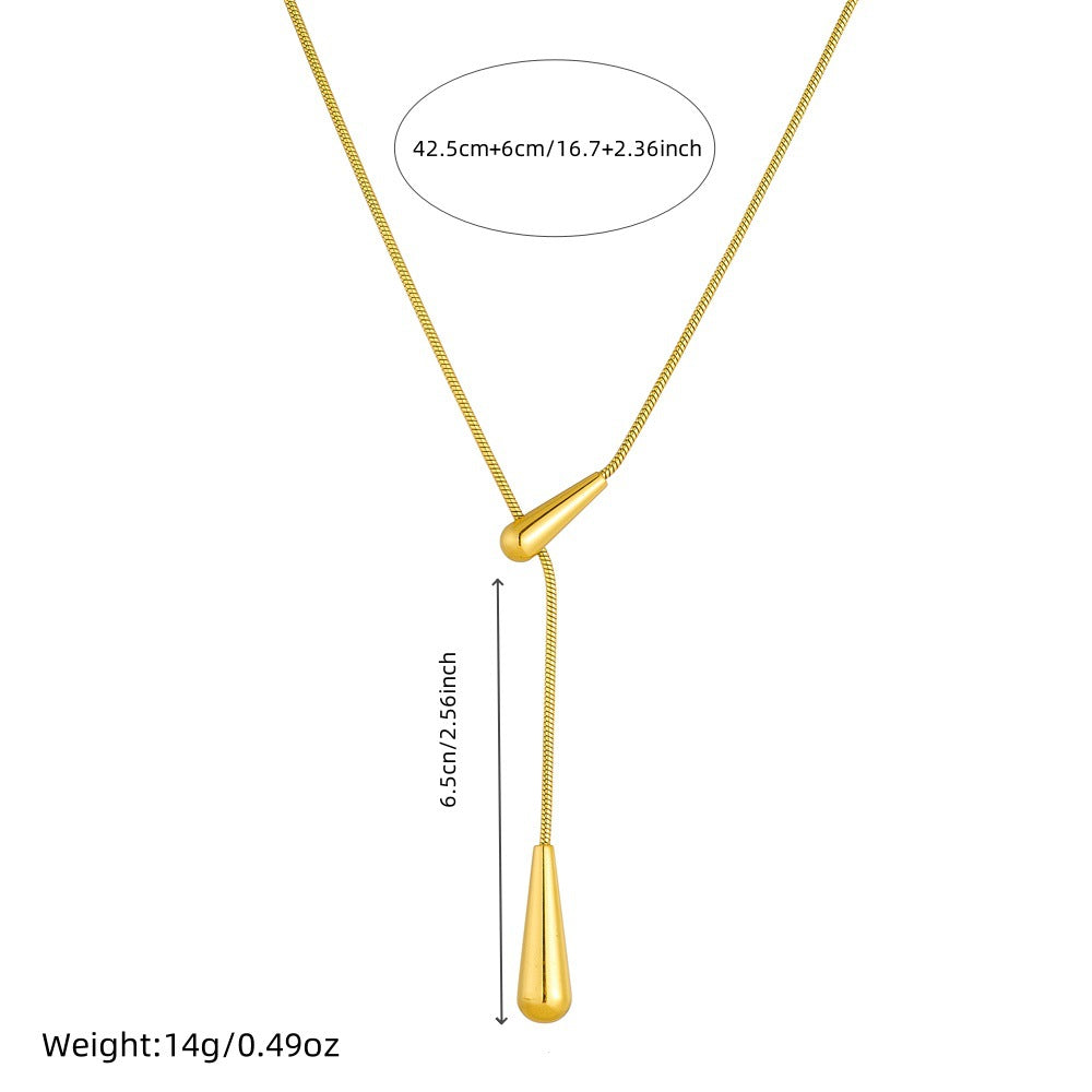 Minimalist Elegant Teardrop Stainless Steel Plated Pendant Necklace with Snake Chain for Women
