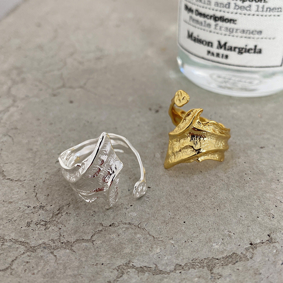 Anello geometrico da donna in argento sterling 925 testurizzato irregolare vintage