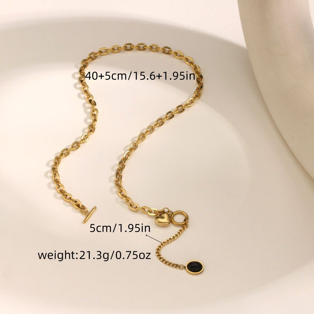 Collana da donna in acciaio inossidabile placcato con cuore di lusso e chiusura a T