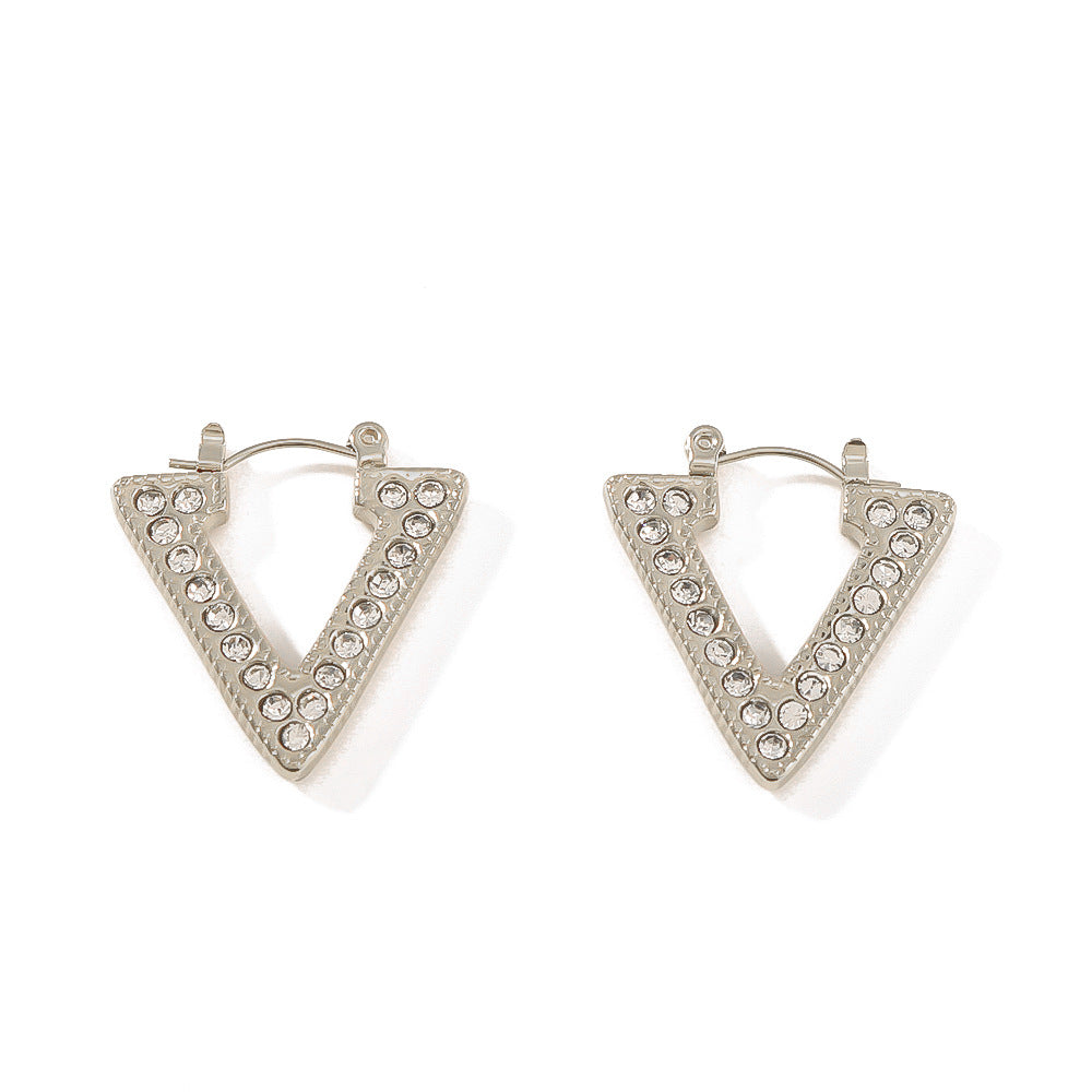 Geometric Rhombus Pattern Earrings for Women Stainless Steel with Zircon Inlay and 18K Vacuum Plating