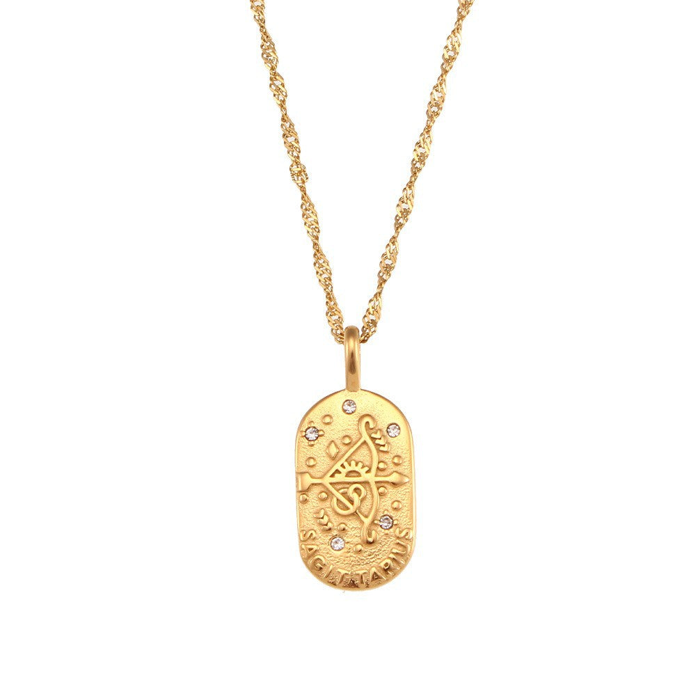 Collana con ciondolo a tema zodiacale in acciaio inossidabile placcato oro 18 carati e cordino regolabile da donna