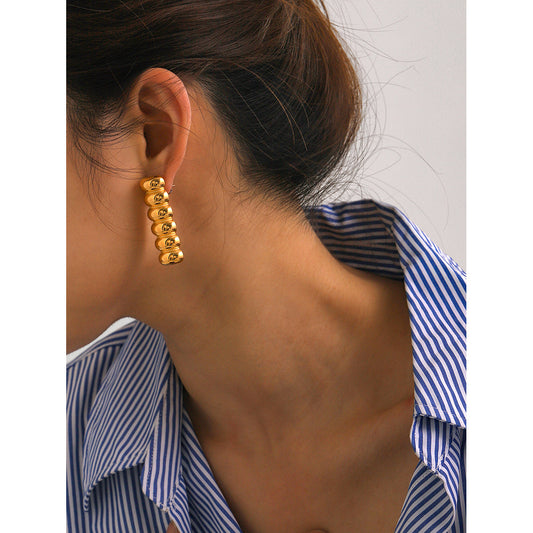 Minimalist 18K Gold Plated Stainless Steel Multi-layer Gourd Shape Earrings Unisex Studs