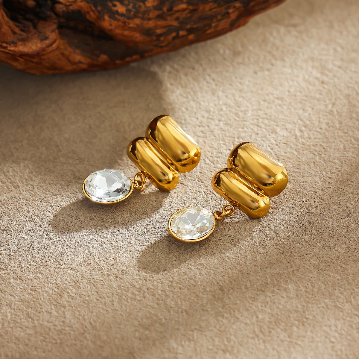 Minimalist Luxury Oval Geometric Rhinestone PVD Stainless Steel Earrings for Women