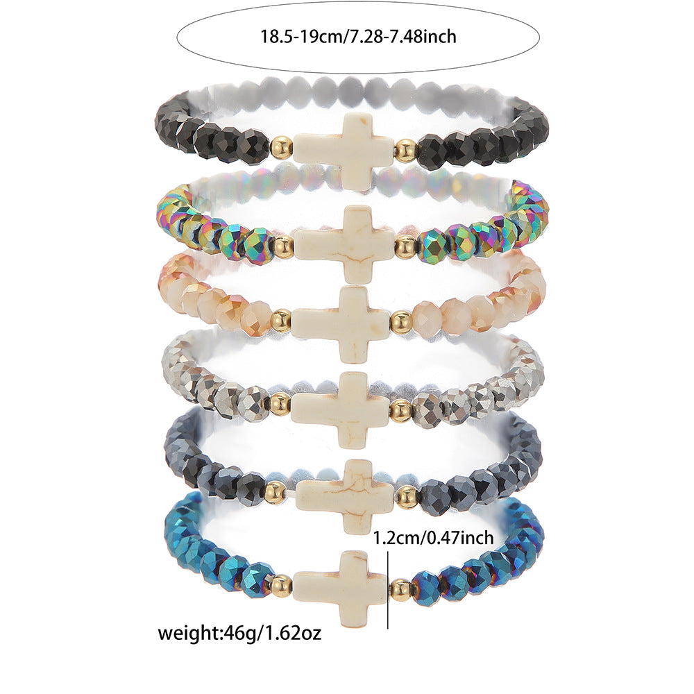 Bohemian Sweet Geometric Cross Crystal Turquoise Handmade Beaded Bracelet Set for Women