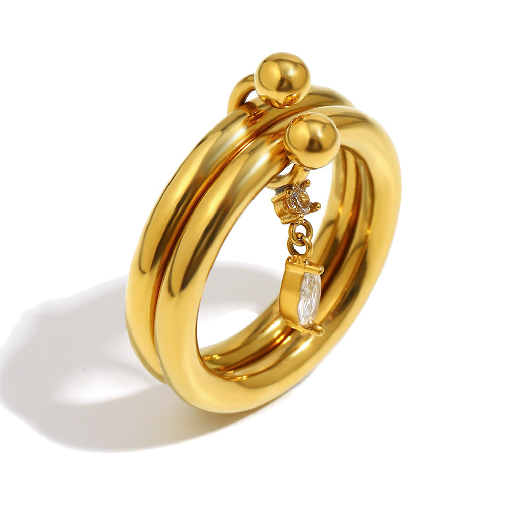 Anillo Minimalista de Acero Inoxidable Geométrico con Chapado en Oro de 18K y Circonita Cúbica en Forma de Marquesa