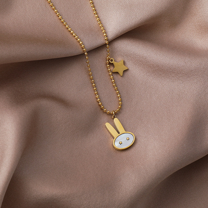 Cute Rabbit-Shaped Titanium Steel Plated Necklace for Women with Ball Chain Design