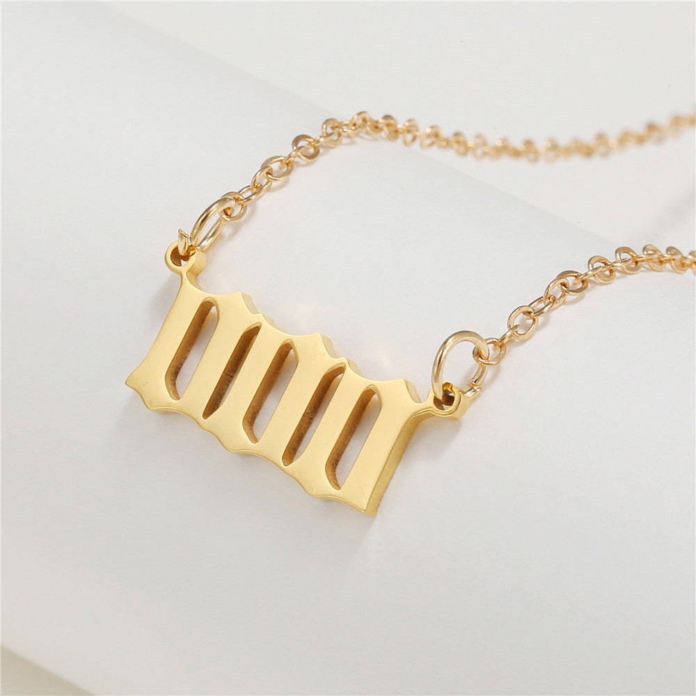 Number Stainless Steel Plated Alloy Pendant Box Chain Necklace