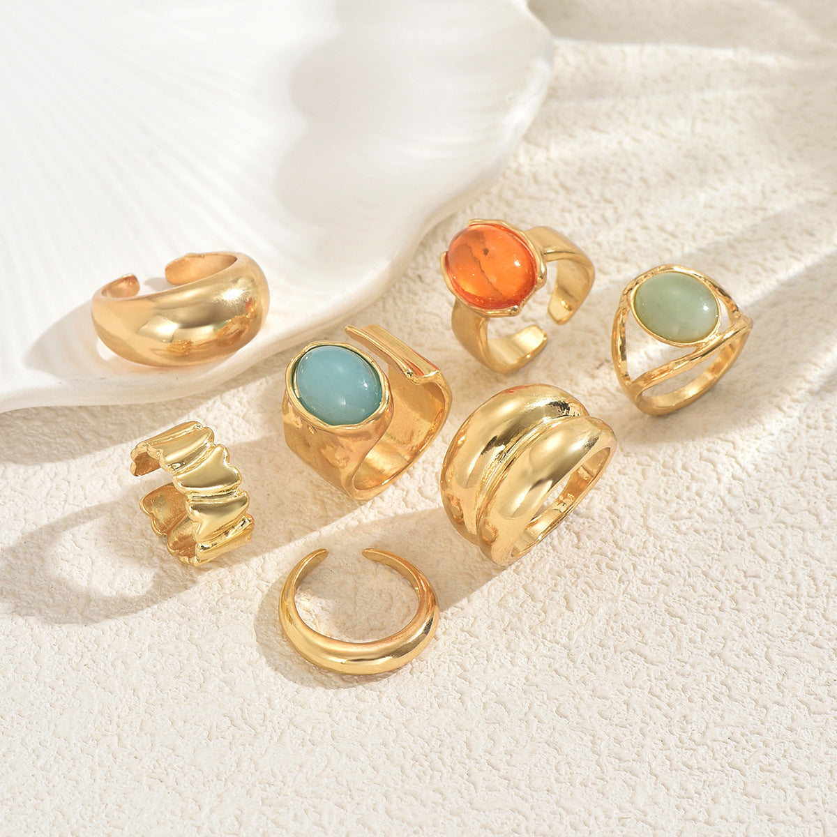 Anillo abierto apilable geométrico minimalista para mujer de aleación de zinc con incrustaciones de gemas, accesorio de moda