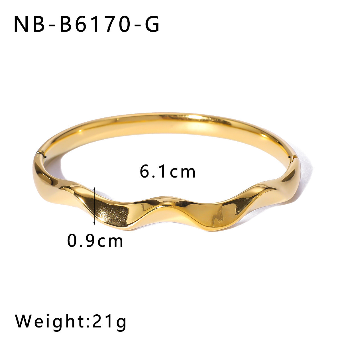 Bracciale da donna in acciaio al titanio con texture a onda minimalista, placcato sottovuoto
