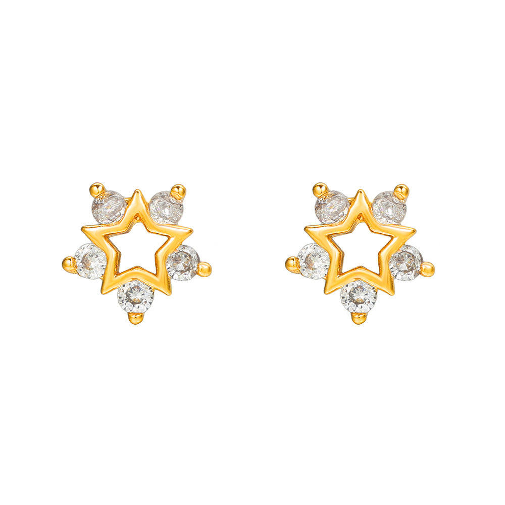 Gold Plated Brass Cubic Zirconia Butterfly Hand Bird Heart Stud Earrings