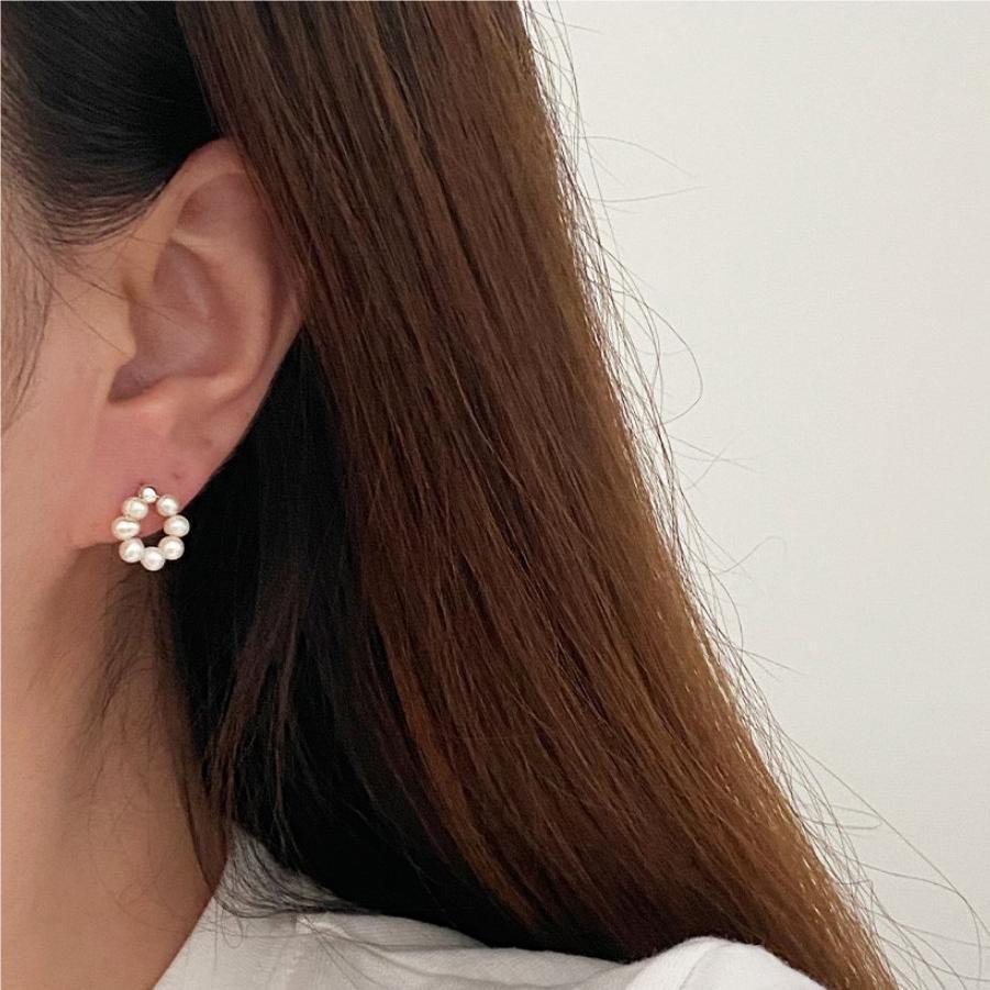 Sweet Geometric 925 Sterling Silver Pearl Inlay Earrings