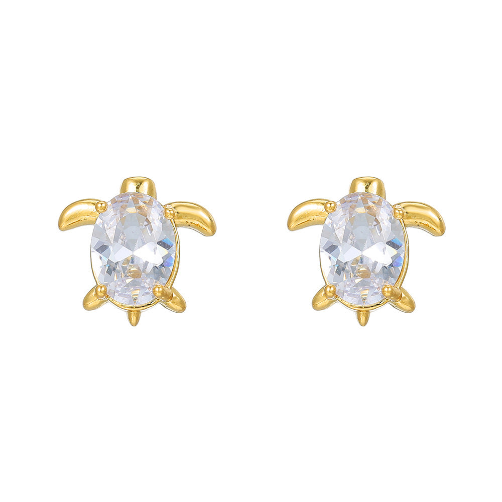 Fashion OL Octopus Shell Conch Starfish Turtle Ear Studs for Women with Copper Base and Gold Plating Featuring Rhinestone Accents