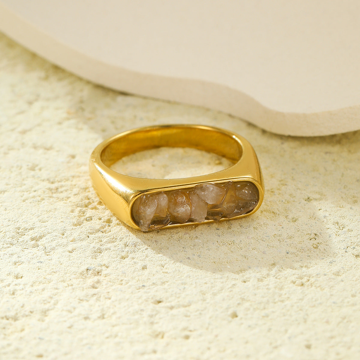 Minimalist French Vintage Style Stainless Steel Ring with Natural Stone Inlay for Women
