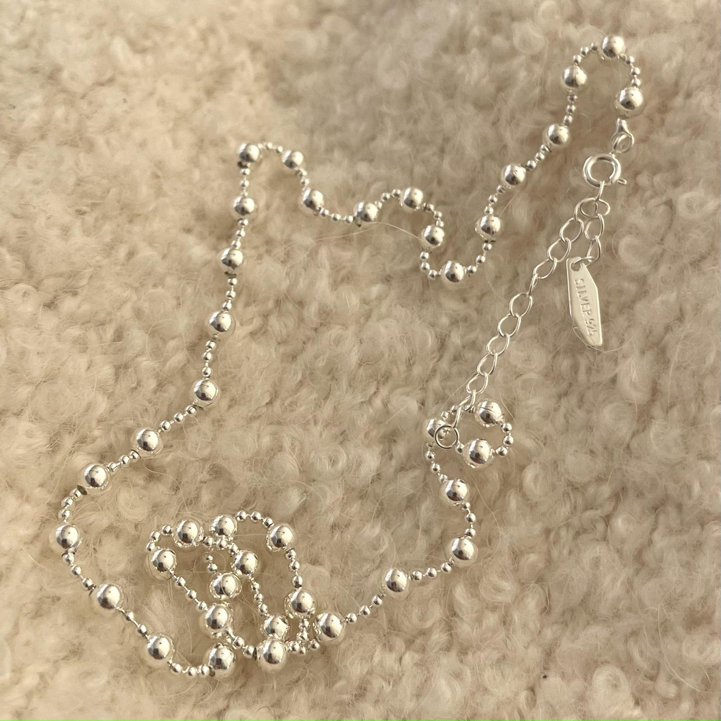 Minimalist Round Bead Necklace in 925 Sterling Silver with Gold Plating, Geometric and Doll-Inspired Pendant Design