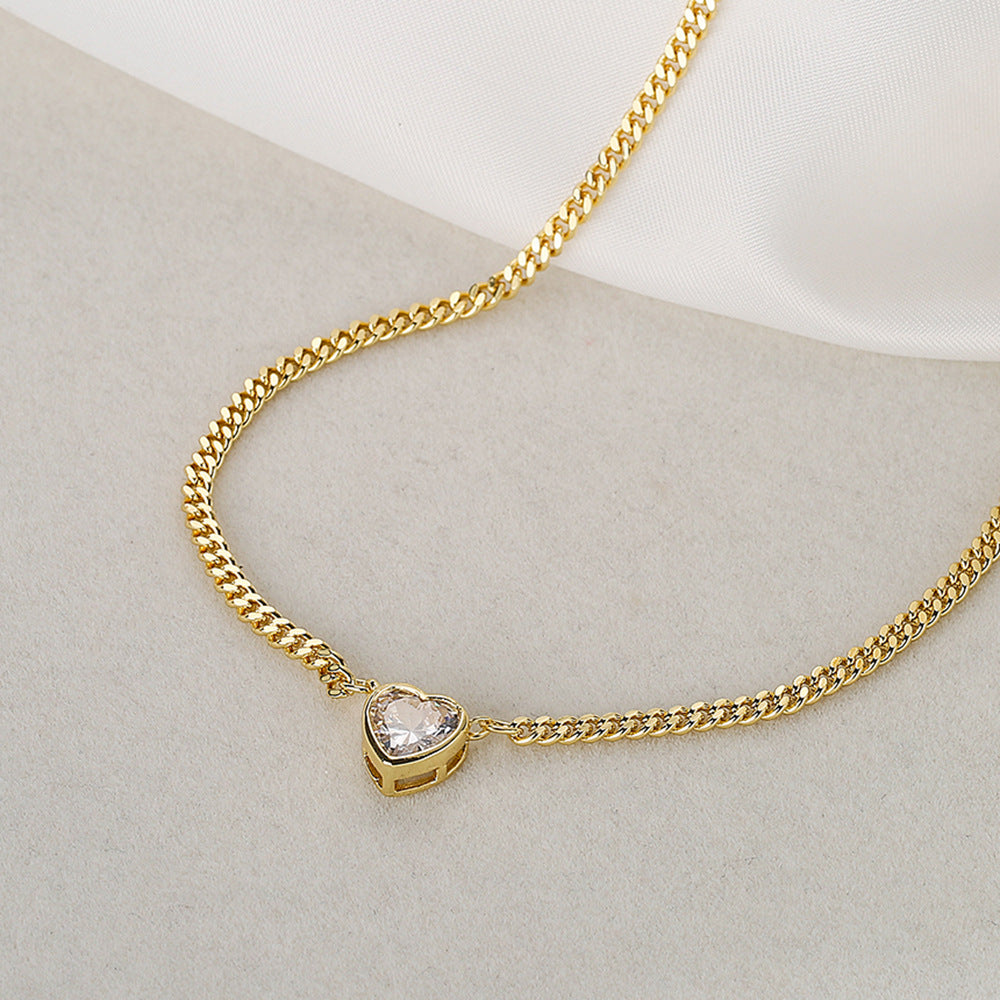 Minimalist Geometric Pendant Necklace in Copper with 18K Gold Plating and Zircon Inlay on Cuban Chain