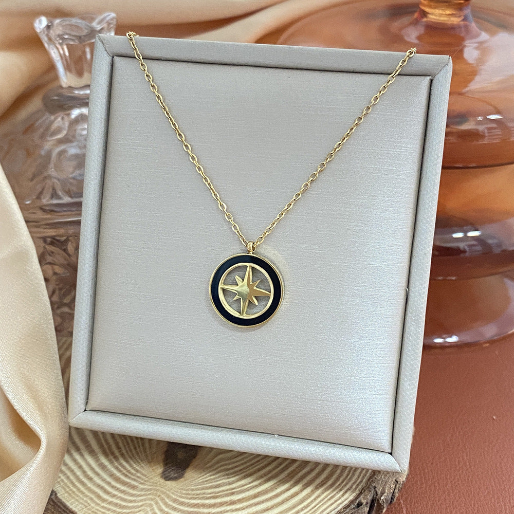 18K Gold Plated Titanium Steel Heart Cartoon Leaf Necklace with Ethnic Elements