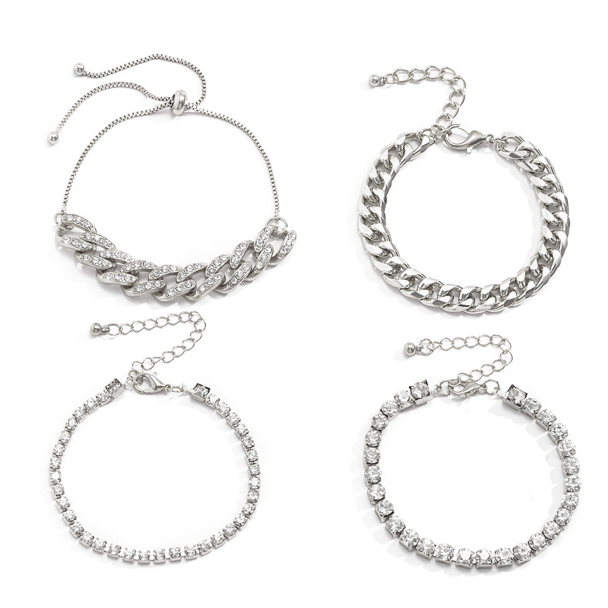 Minimalist Hip-hop Rhinestone Inlaid Geometric Cuban Link Chain Bracelet for Women