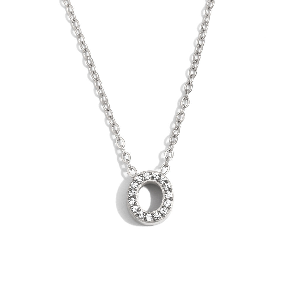 Minimalist Fashion Letter Pendant Necklace for Women Stainless Steel with 18K Gold Plating and Rhinestone Inlay