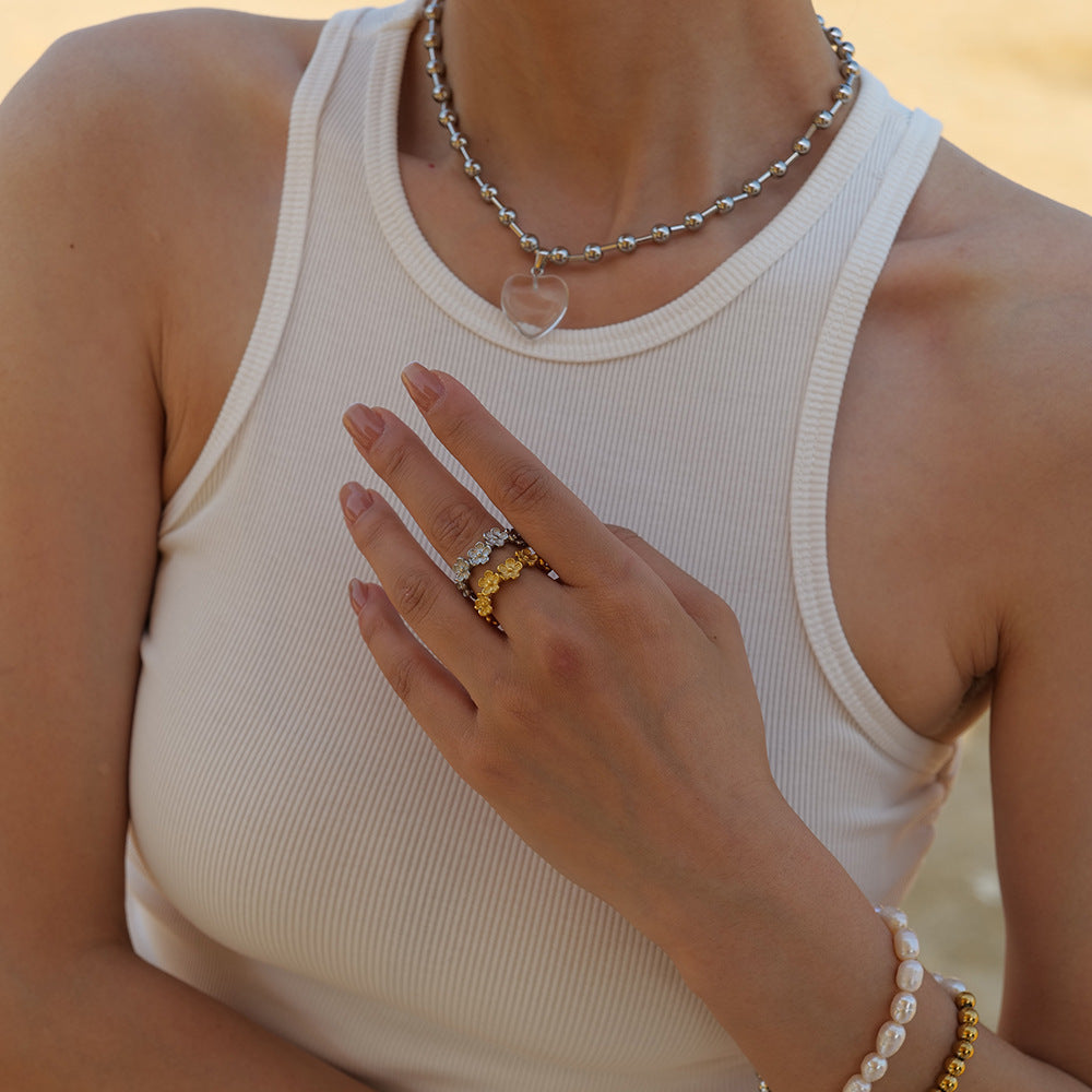 Anello a C a fiore da donna in acciaio inossidabile placcato oro 18K di tendenza