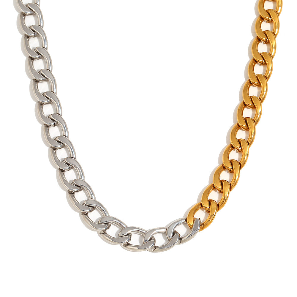 Collana Minimalista Geometrica a Maglie Cubane da Donna in Acciaio Inossidabile con Placcatura in Oro 18K