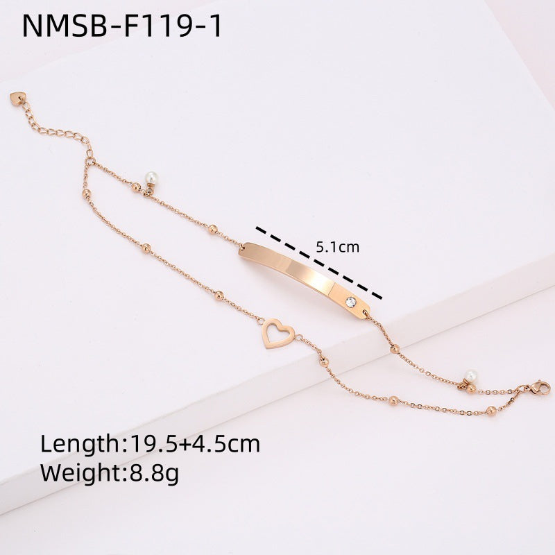 Pulsera de acero de titanio con chapado en oro de 18 quilates, diseño geométrico minimalista de corazón con diamantes de imitación para mujer