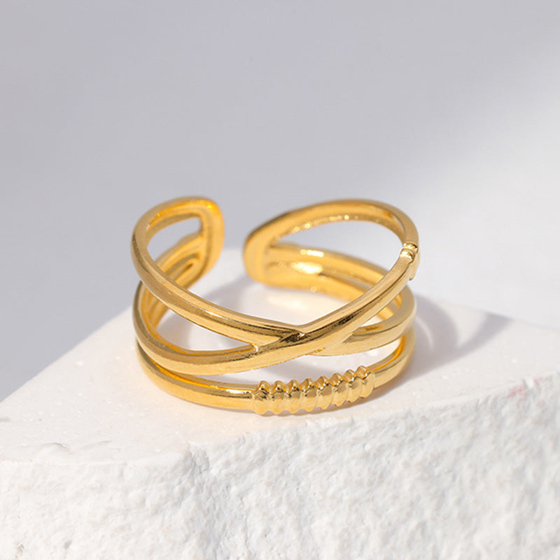 Minimalist Geometric Plated Stainless Steel Open Ring for Women