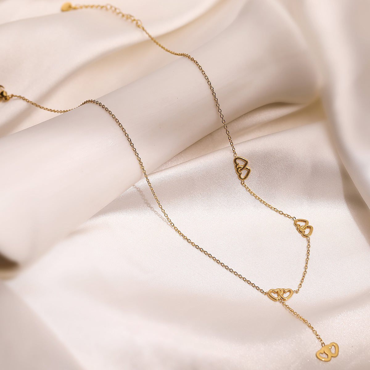 Minimalist Geometric Stainless Steel Pendant Necklace with 18K Gold Plating and Asymmetrical Tassel for Women