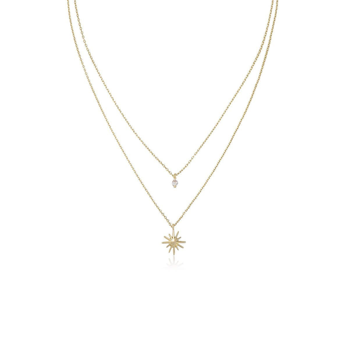 Minimalist Double Layer Star Zircon Necklace Women Copper 18K Gold Plated