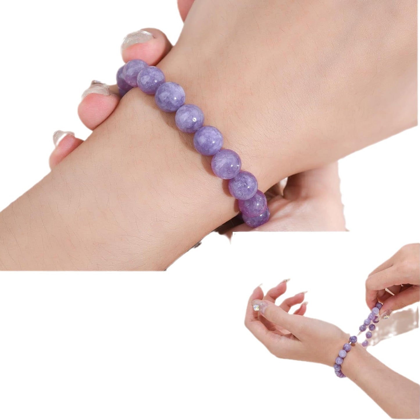 Geometric Natural Stone Beaded Bracelet with Agate and Amethyst Crystal