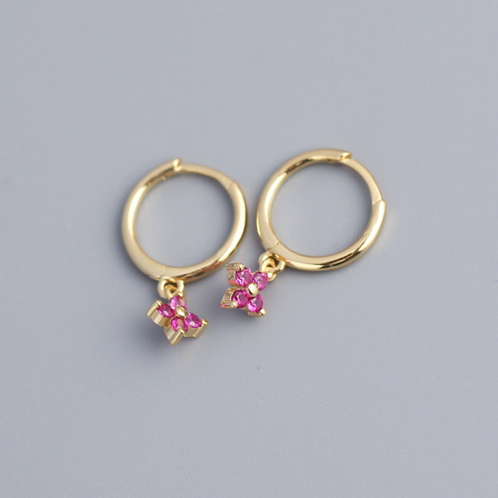S925 Sterling Silver Geometric Floral Inlay Earrings for Women - Luxury Minimalist Fashion Commuting Jewelry