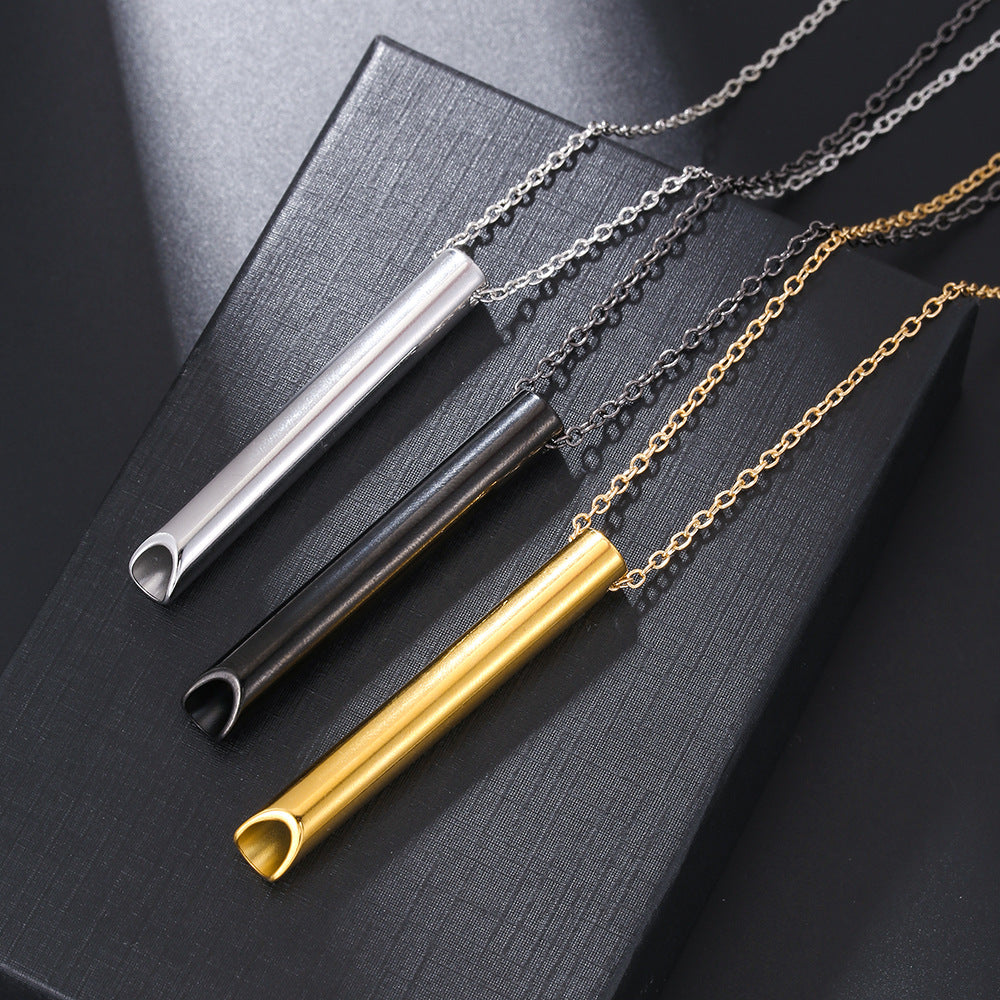 Sweet Geometric Stainless Steel Whistle Pendant Necklace with Titanium Steel Charm on Cable Chain for Unisex