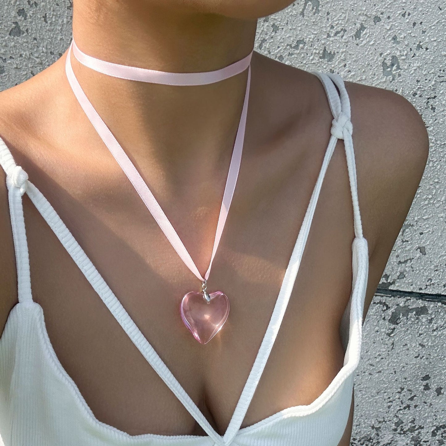Sweet and Edgy Heart-Shaped Alloy Pendant Necklace with Plated Finish, Long Tassel Design on Velvet Wax Cord for Women