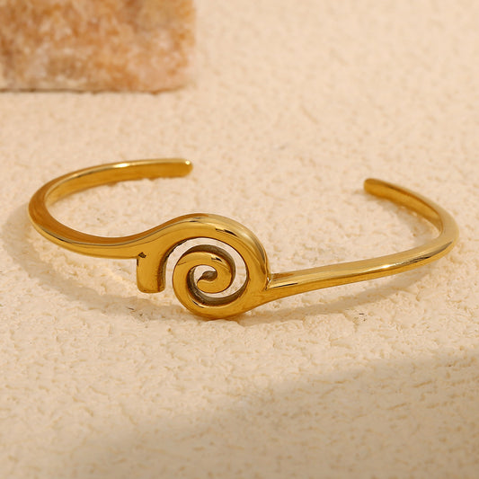 Fashionable Minimalist Round Geometric Stainless Steel Plated 18K Gold Open Hoop Bracelet