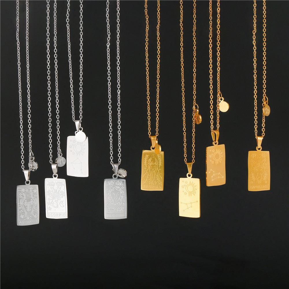 Vintage Geometric Square Titanium Steel Necklace with Alloy Pendant on Ball Chain