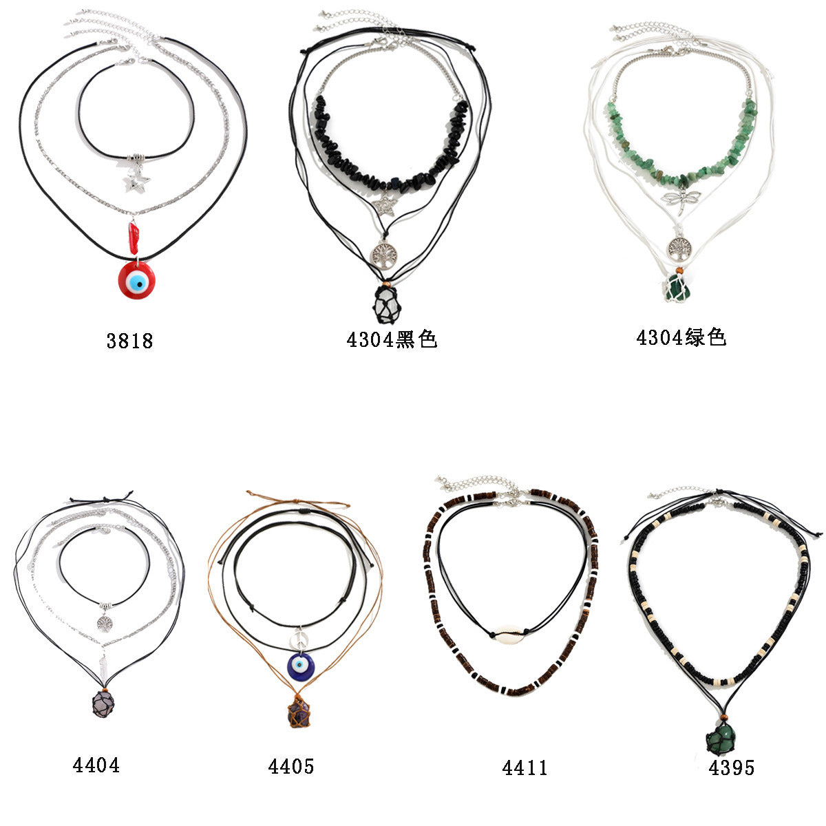 Collana vintage a U con perline in lega con occhio di Allah e perla da donna