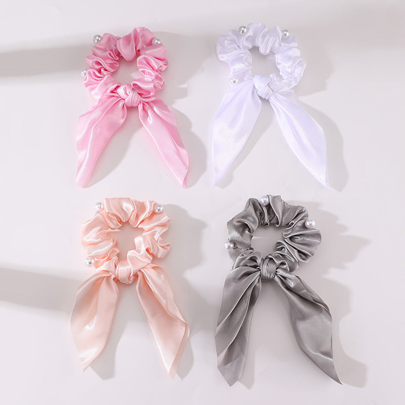 Minimalist Cartoon Character Ribbon Hair Tie Set for Kids with Satin Fabric and Macaron Color Accents