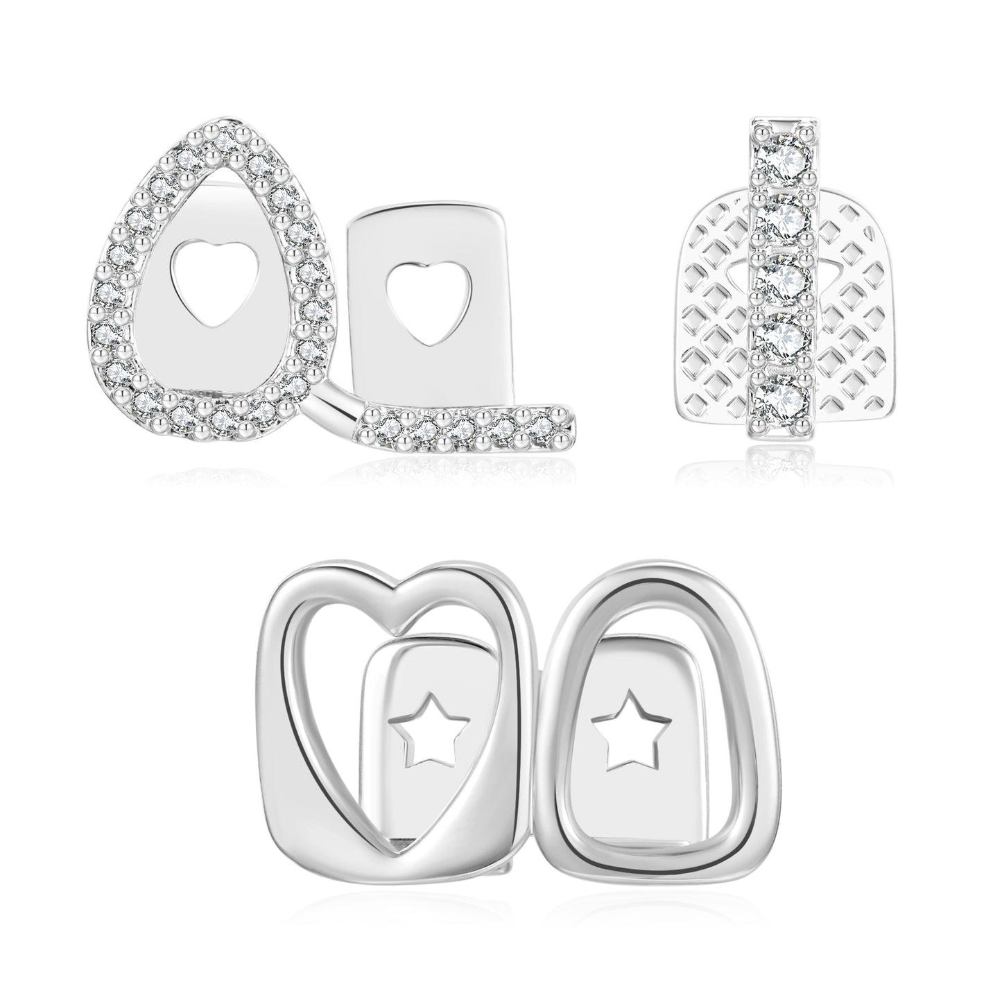 Hip-hop Gold Plated Brass Rhinestone Inlay Teeth Grillz for Men