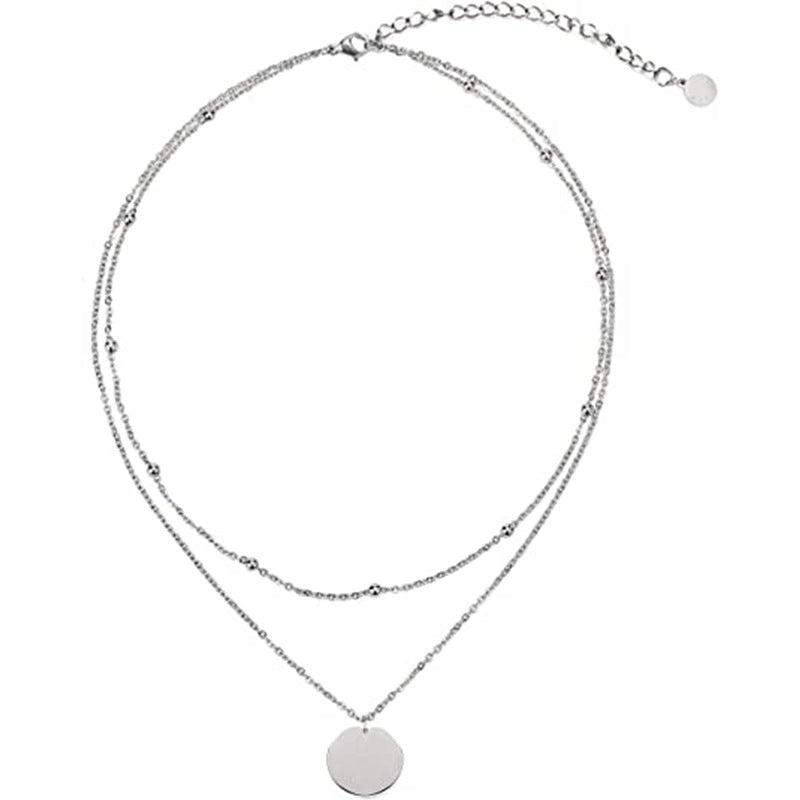 Minimalist Geometric Stainless Steel Pendant Necklace with Polished Finish for Layering
