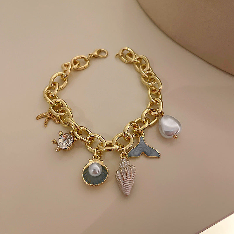 Vintage Luxury Geometric Cubic Zirconia Inlaid Pearl Bracelet for Women