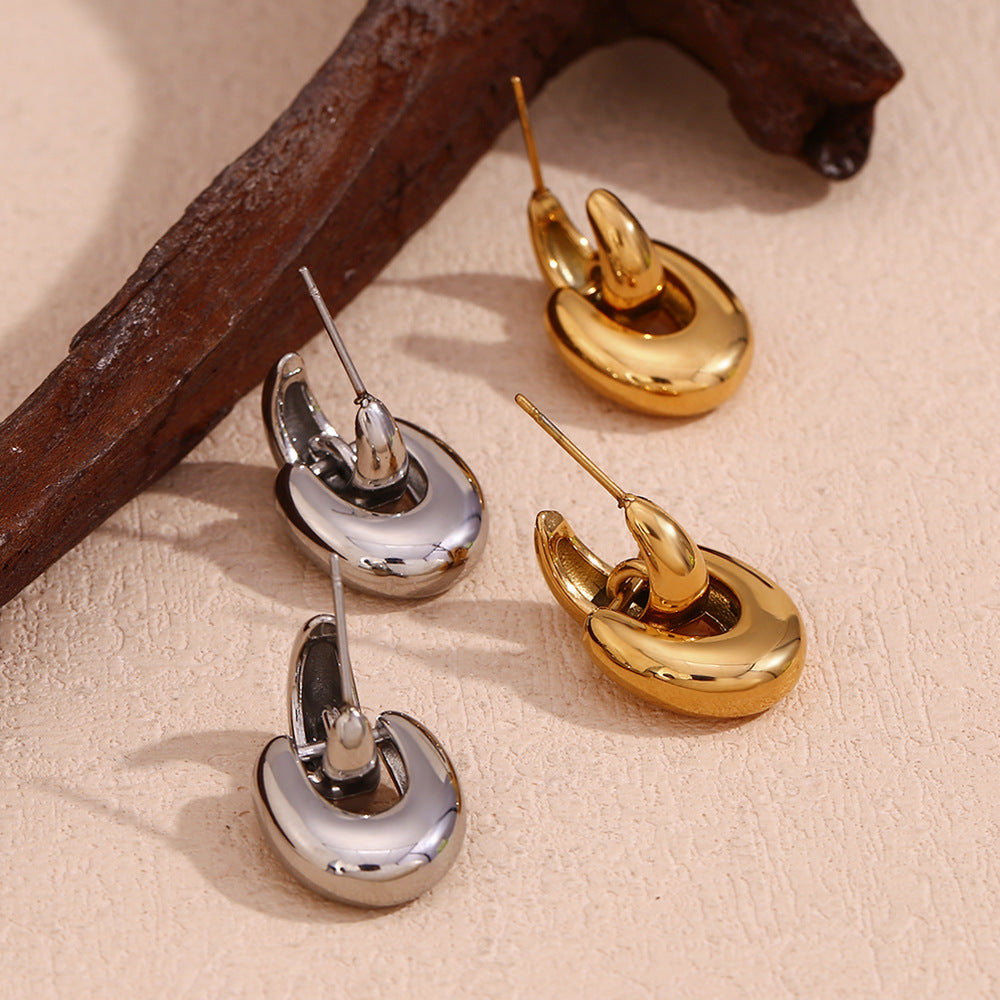 Minimalist Geometric U-Shaped Stainless Steel Earrings with 18K Gold Plating for Women