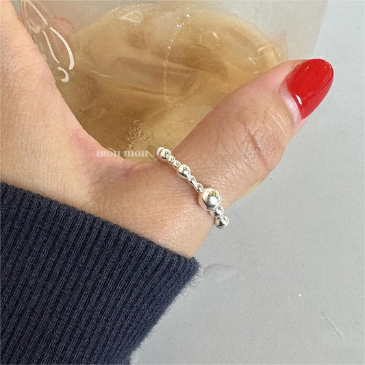 Anello in argento sterling 925 a forma di cuore minimalista con perline quadrate smussate da donna