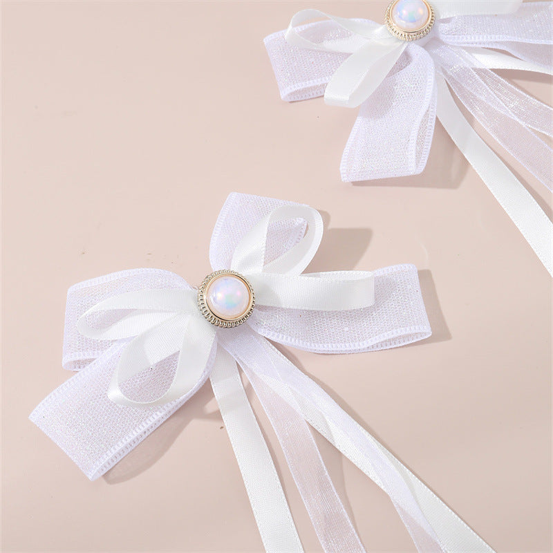Set di fermagli per capelli in tessuto a forma di fiocco con nastri lunghi e fluenti per bambini, accessori per capelli minimalisti fatti a mano