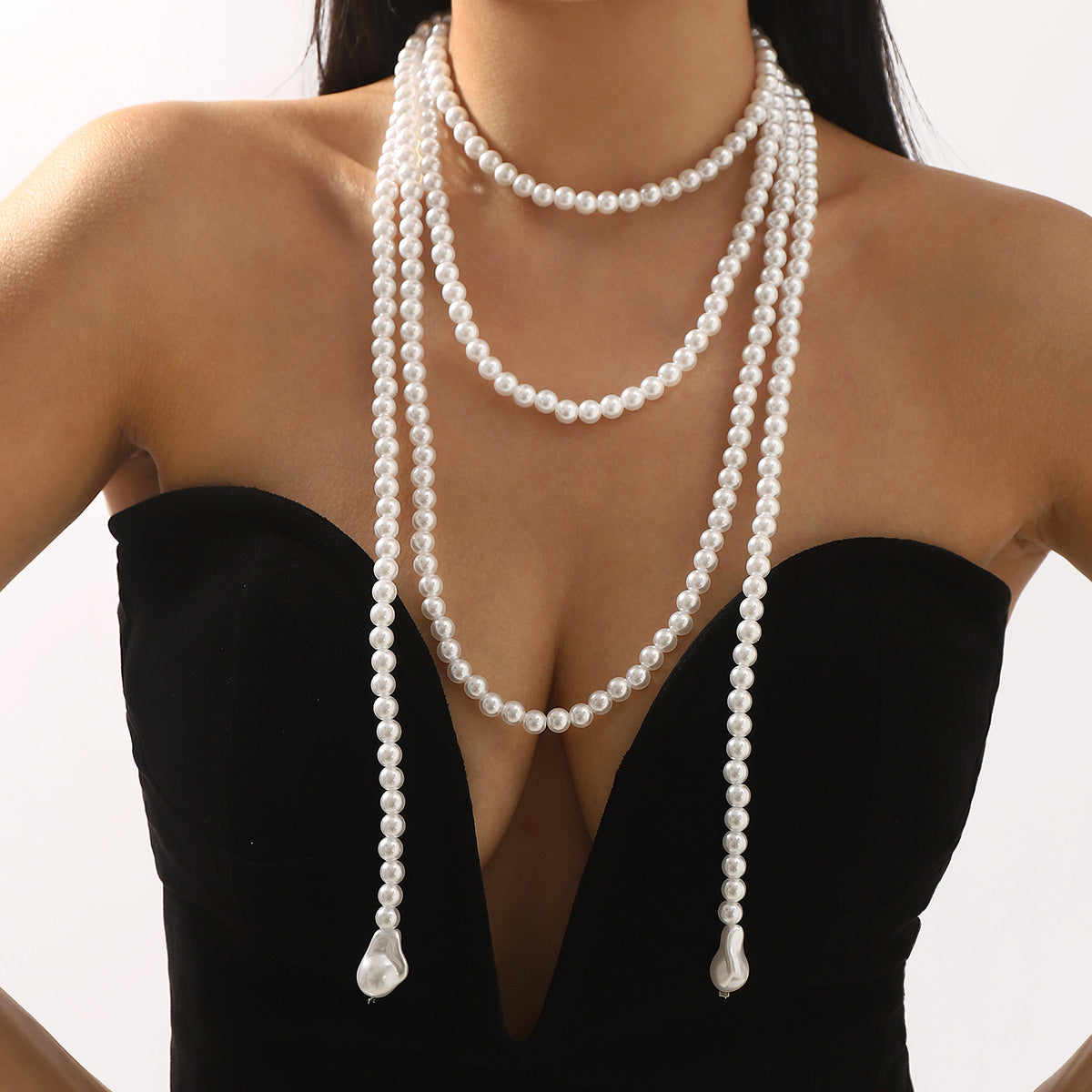 Elegante girocollo a più strati con perle, ispirazione francese, minimalista, con design geometrico da donna