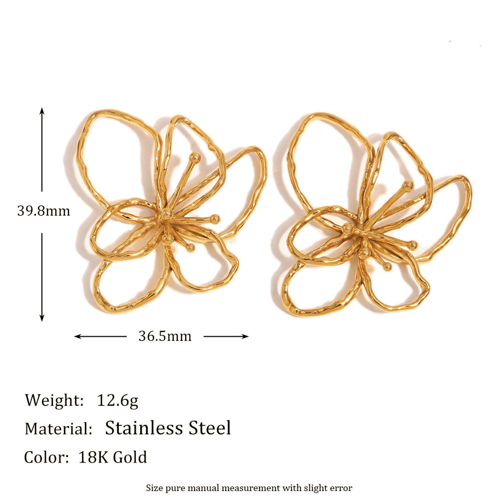 Orecchini alla Moda Minimalisti Floreali in Acciaio Inossidabile con Placcatura in Oro 18K da Donna