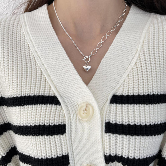 Collana Pendente Minimalista a Cuore in Argento Sterling 925 con Catena Intrecciata da Donna