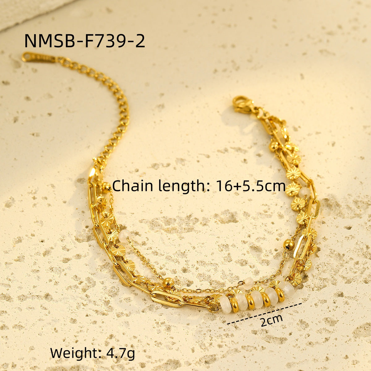 Fashionable OL Style Round Disc Stainless Steel Bracelet with Gold Plating for Women
