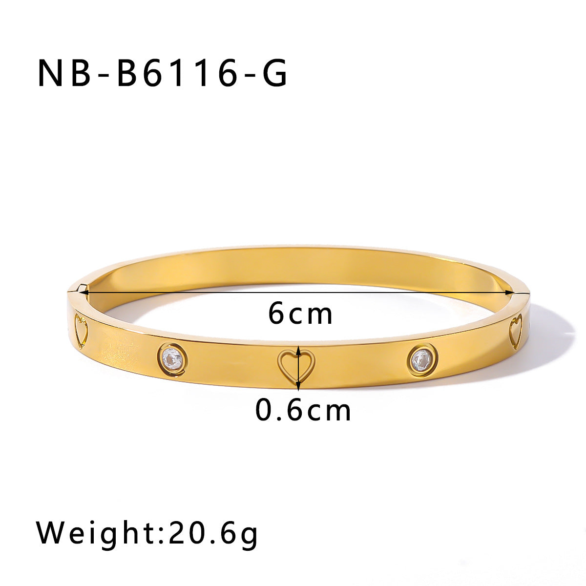 Minimalist Heart-Shaped Titanium Steel Bracelet with 18K Gold Plating and Rhinestone Inlay for Women