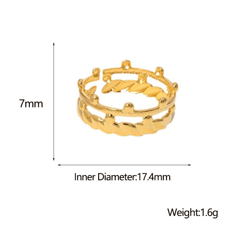 Anello Aperto Regolabile a Corona Geometrica in Acciaio Inossidabile Placcato Oro 18K per Donna