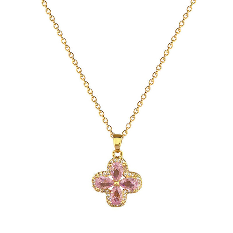 Luxury Titanium Steel Four-Leaf Clover Pendant Necklace and Earrings Set with Geometric Design for Women Formal Events